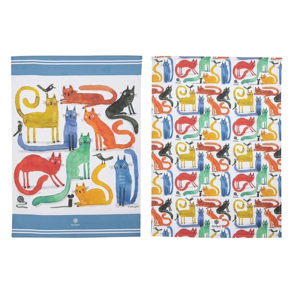 Ashdene Quirky Cats Assorted 2 Pack Of Kitchen Towels 1 Ashdene Quirky Cats Assorted 2 Pack Of Kitchen Towels