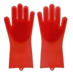 Scruba-Dub Antibacterial Silicone Cleaning Gloves Ruby Red