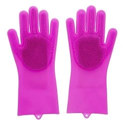 Scruba-Dub Antibacterial Silicone Cleaning Gloves Fuschia Pink