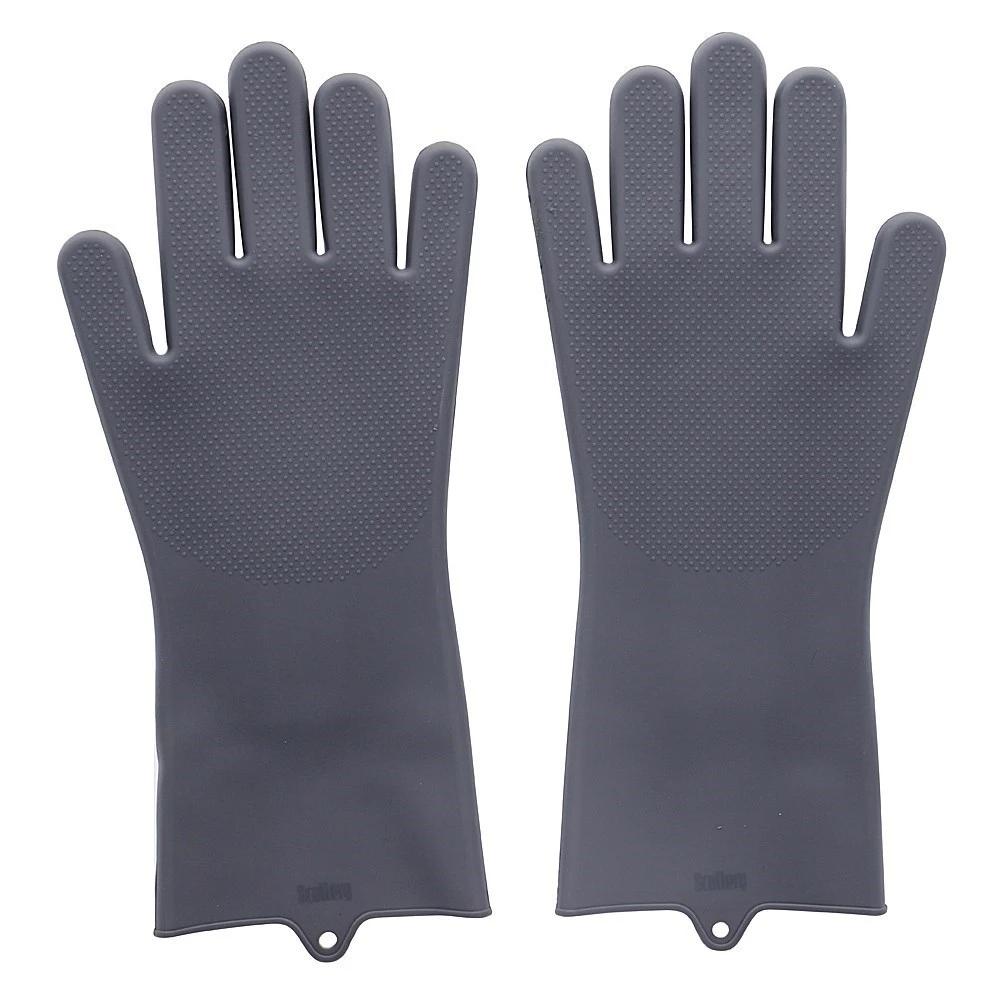 Scruba-Dub Antibacterial Silicone Cleaning Gloves Dove Grey 2 Scruba-Dub Antibacterial Silicone Cleaning Gloves Dove Grey - Image 2