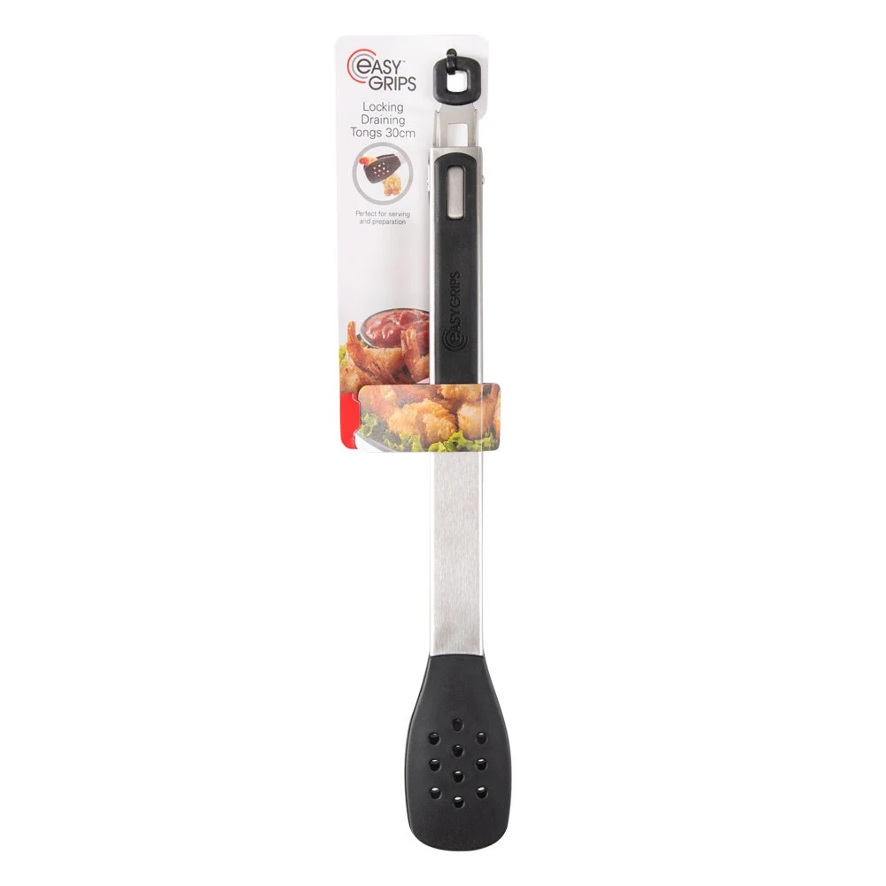 Easy Grips Locking Draining Tongs 30cm Black 1 Easy Grips Locking Draining Tongs 30cm Black